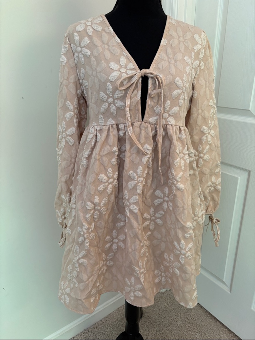 Ivory Floral Embroidered Babydoll Dress